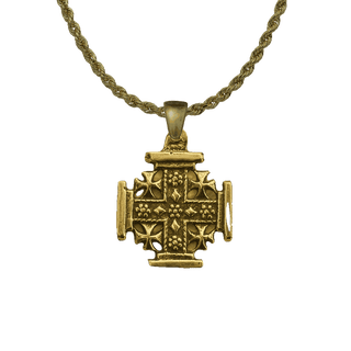 Vintage Yellow Bronze Jerusalem Cross Pendant