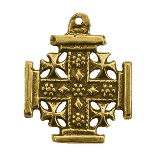 Vintage Yellow Bronze Jerusalem Cross Pendant