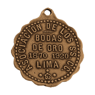 Vintage Bronze Twin Hearts Medal, Lima Golden Jubilee — reverse