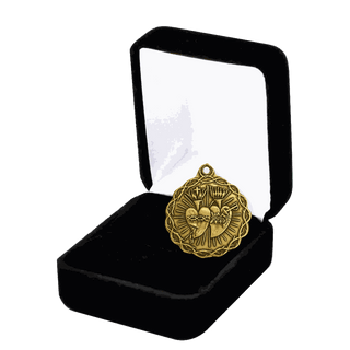Vintage Yellow Bronze Twin Hearts Medal, Lima Golden Jubilee