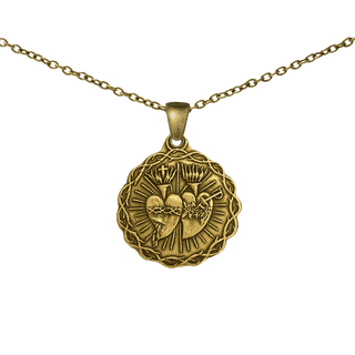Vintage Yellow Bronze Twin Hearts Medal, Lima Golden Jubilee