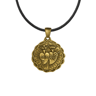 Vintage Yellow Bronze Twin Hearts Medal, Lima Golden Jubilee