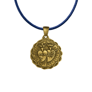 Vintage Yellow Bronze Twin Hearts Medal, Lima Golden Jubilee