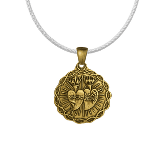 Vintage Yellow Bronze Twin Hearts Medal, Lima Golden Jubilee