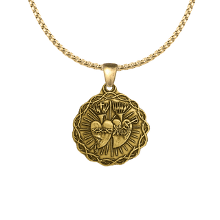 Vintage Yellow Bronze Twin Hearts Medal, Lima Golden Jubilee