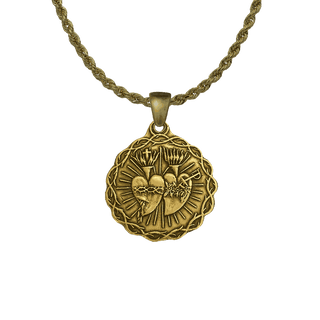 Vintage Yellow Bronze Twin Hearts Medal, Lima Golden Jubilee
