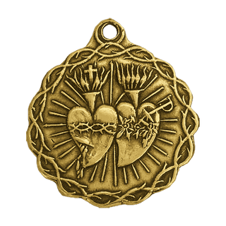 Vintage Yellow Bronze Twin Hearts Medal, Lima Golden Jubilee