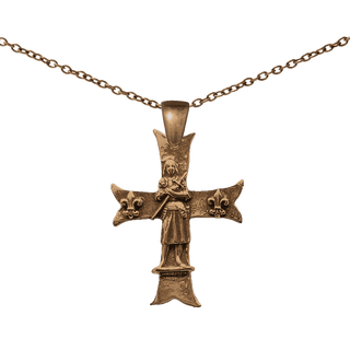 Vintage Bronze St. Joan of Arc Fleur-de-Lis Cross