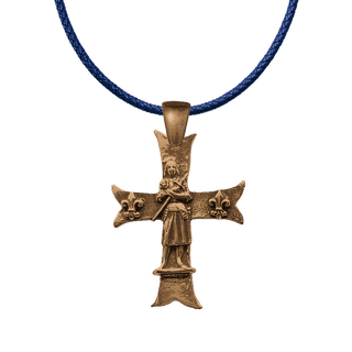 Vintage Bronze St. Joan of Arc Fleur-de-Lis Cross