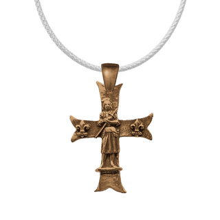 Vintage Bronze St. Joan of Arc Fleur-de-Lis Cross