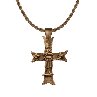 Vintage Bronze St. Joan of Arc Fleur-de-Lis Cross