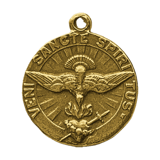 Vintage Yellow Bronze Veni Sancte Spiritus Medal