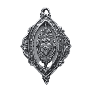 Vintage White Bronze Openwork Sacred Heart Medal