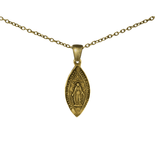 Vintage Yellow Bronze Immaculate Conception Marquise Medal