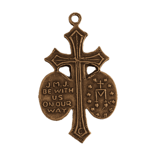 Vintage Bronze St. Joseph and Miraculous Medal Crucifix — reverse