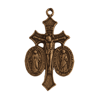 Vintage Bronze St. Joseph and Miraculous Medal Crucifix