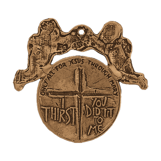 Vintage Bronze Mother Teresa of Calcutta Medal with Angels — reverse