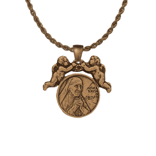 Vintage Bronze Mother Teresa of Calcutta Medal with Angels
