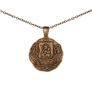 Vintage Bronze Our Lady of Boulogne Medal, Ship and Angels