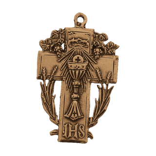 Vintage Bronze Eucharistic Cross with Chalice and Wheat