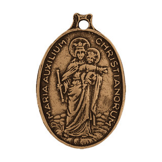 Vintage Bronze Mary Help of Christians Oval Medal