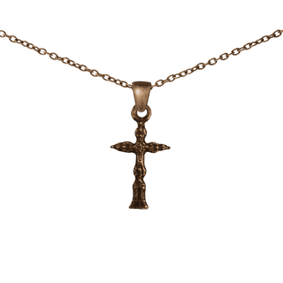 Vintage Bronze Tiny Cross with Encrusted Relief