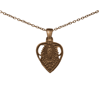 Vintage Bronze Our Lady of Lourdes Heart Medal