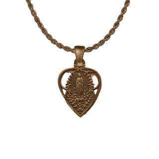 Vintage Bronze Our Lady of Lourdes Heart Medal