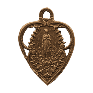 Vintage Bronze Our Lady of Lourdes Heart Medal