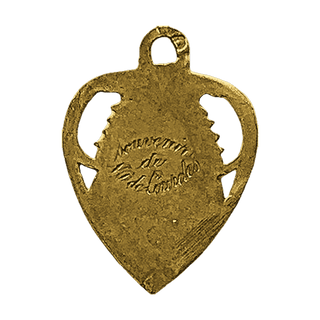 Vintage Yellow Bronze Our Lady of Lourdes Heart Medal — reverse