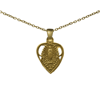 Vintage Yellow Bronze Our Lady of Lourdes Heart Medal