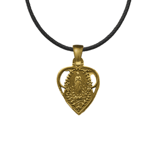 Vintage Yellow Bronze Our Lady of Lourdes Heart Medal