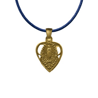 Vintage Yellow Bronze Our Lady of Lourdes Heart Medal