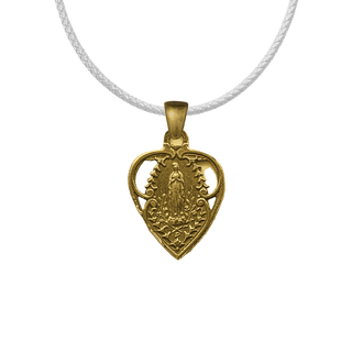 Vintage Yellow Bronze Our Lady of Lourdes Heart Medal