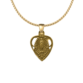 Vintage Yellow Bronze Our Lady of Lourdes Heart Medal