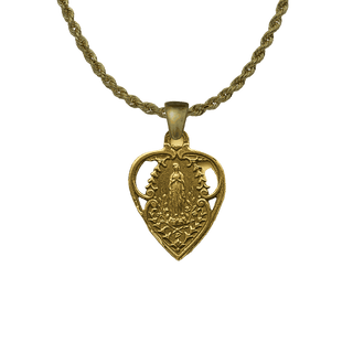 Vintage Yellow Bronze Our Lady of Lourdes Heart Medal