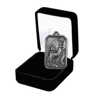 Vintage White Bronze St. Francis Embracing the Crucified Medal