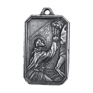 Vintage White Bronze St. Francis Embracing the Crucified Medal