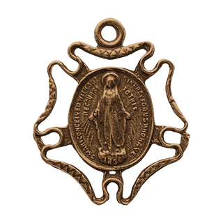 Vintage Bronze Small Miraculous Medal in Openwork Frame
