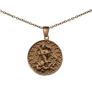Vintage Bronze Large St. Michael Medal with Scrolled Border