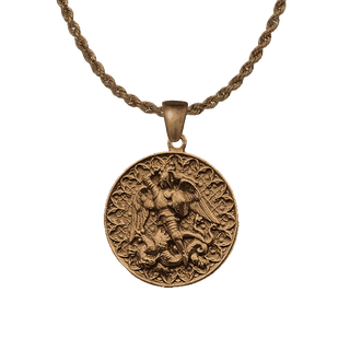 Vintage Bronze Large St. Michael Medal with Scrolled Border