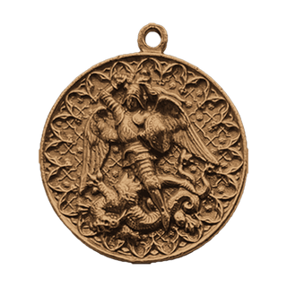 Vintage Bronze Large St. Michael Medal with Scrolled Border