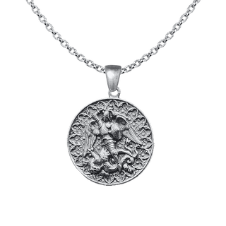 Vintage White Bronze Large St. Michael Medal with Scrolled Border