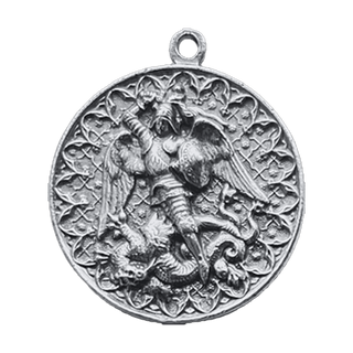 Vintage White Bronze Large St. Michael Medal with Scrolled Border