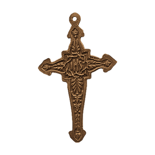 Vintage Bronze Double-Sided Crucifix with Ferns and IHS — reverse