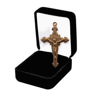 Vintage Bronze Double-Sided Crucifix with Ferns and IHS