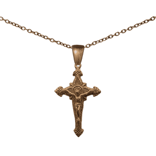 Vintage Bronze Double-Sided Crucifix with Ferns and IHS