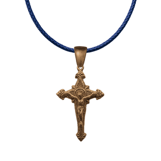 Vintage Bronze Double-Sided Crucifix with Ferns and IHS