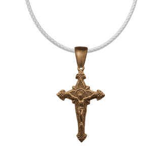 Vintage Bronze Double-Sided Crucifix with Ferns and IHS