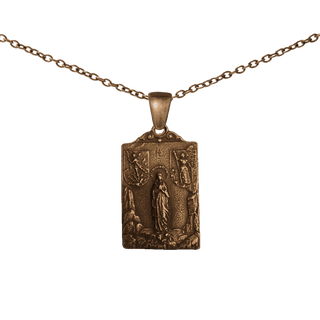 Vintage Bronze Grotto Madonna Medal with Two Shields